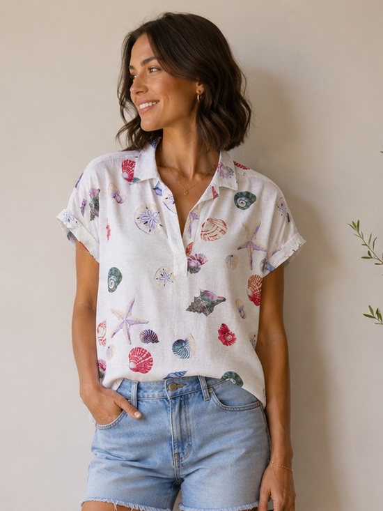 Jane and Delancey Tops - Jane and Delancey Seashell Print Linen Blend Top Size L